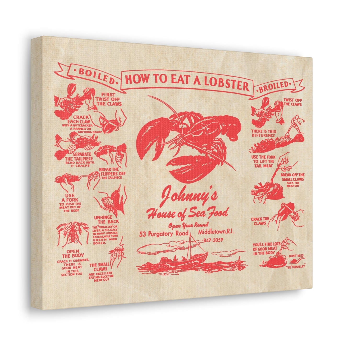 Johnny’s House of Seafood - Vintage Menu on Canvas