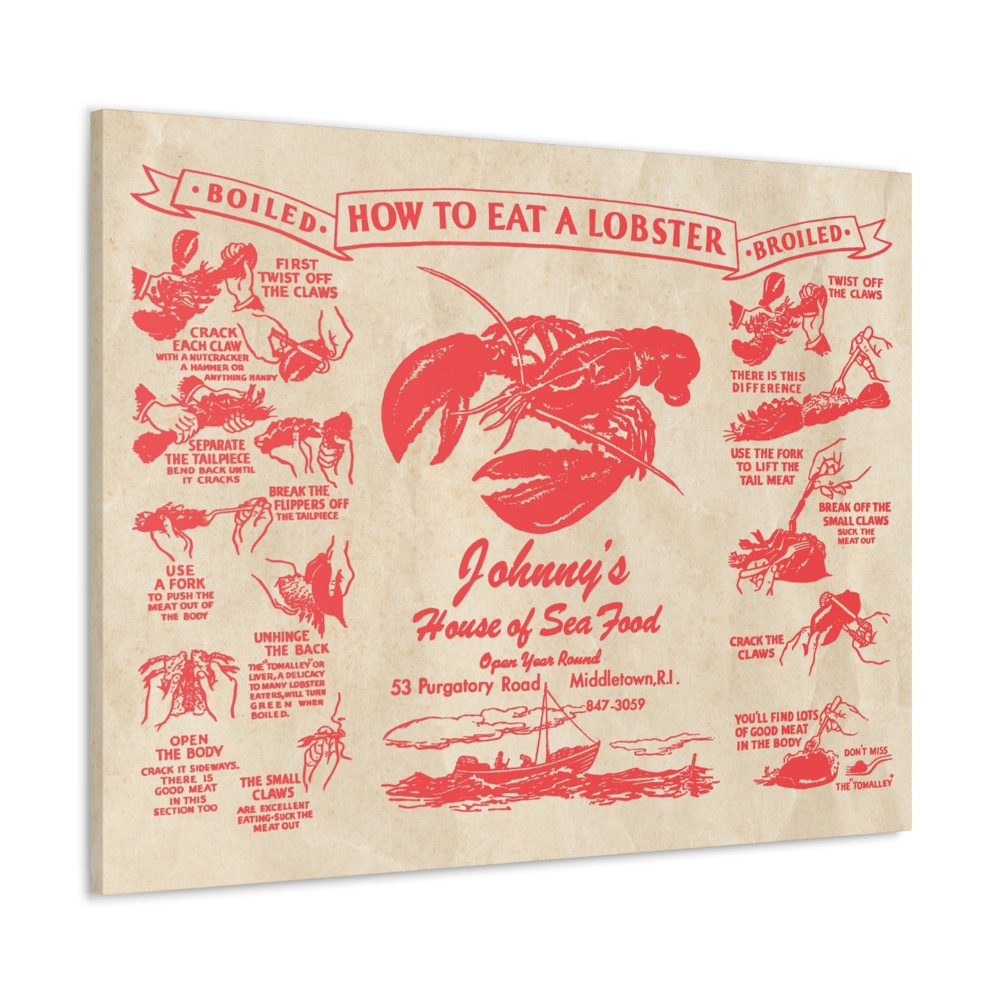 Johnny’s House of Seafood - Vintage Menu on Canvas