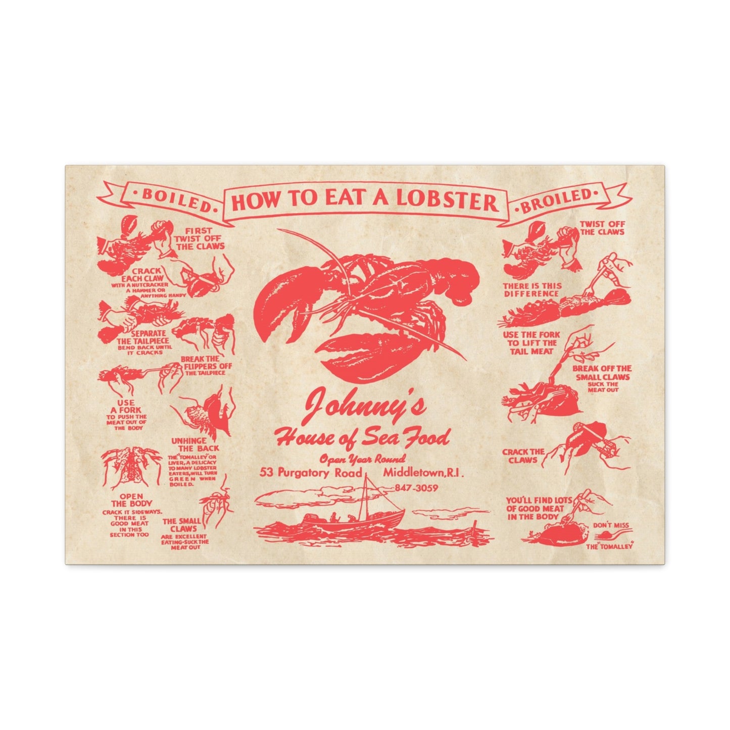 Johnny’s House of Seafood - Vintage Menu on Canvas