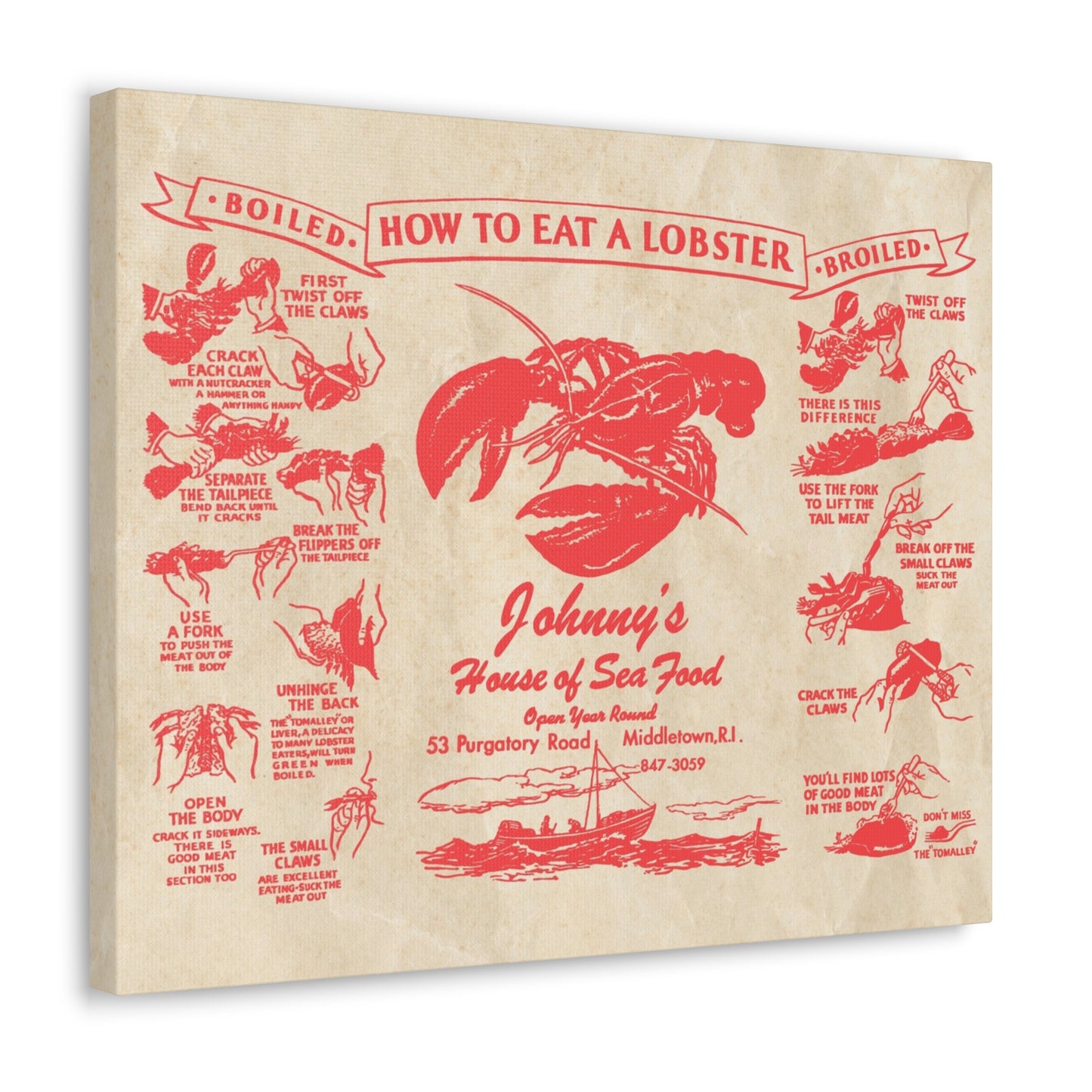 Johnny’s House of Seafood - Vintage Menu on Canvas