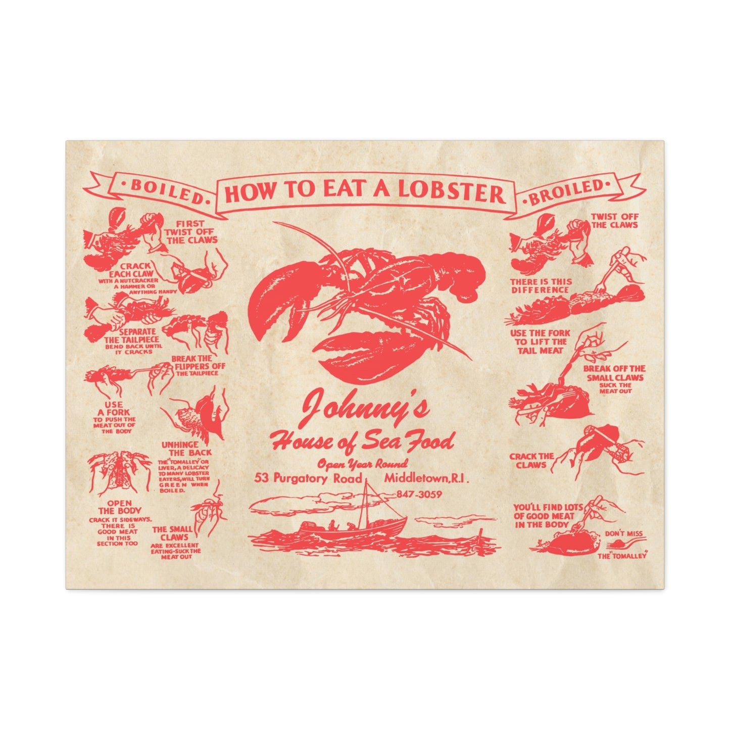 Johnny’s House of Seafood - Vintage Menu on Canvas