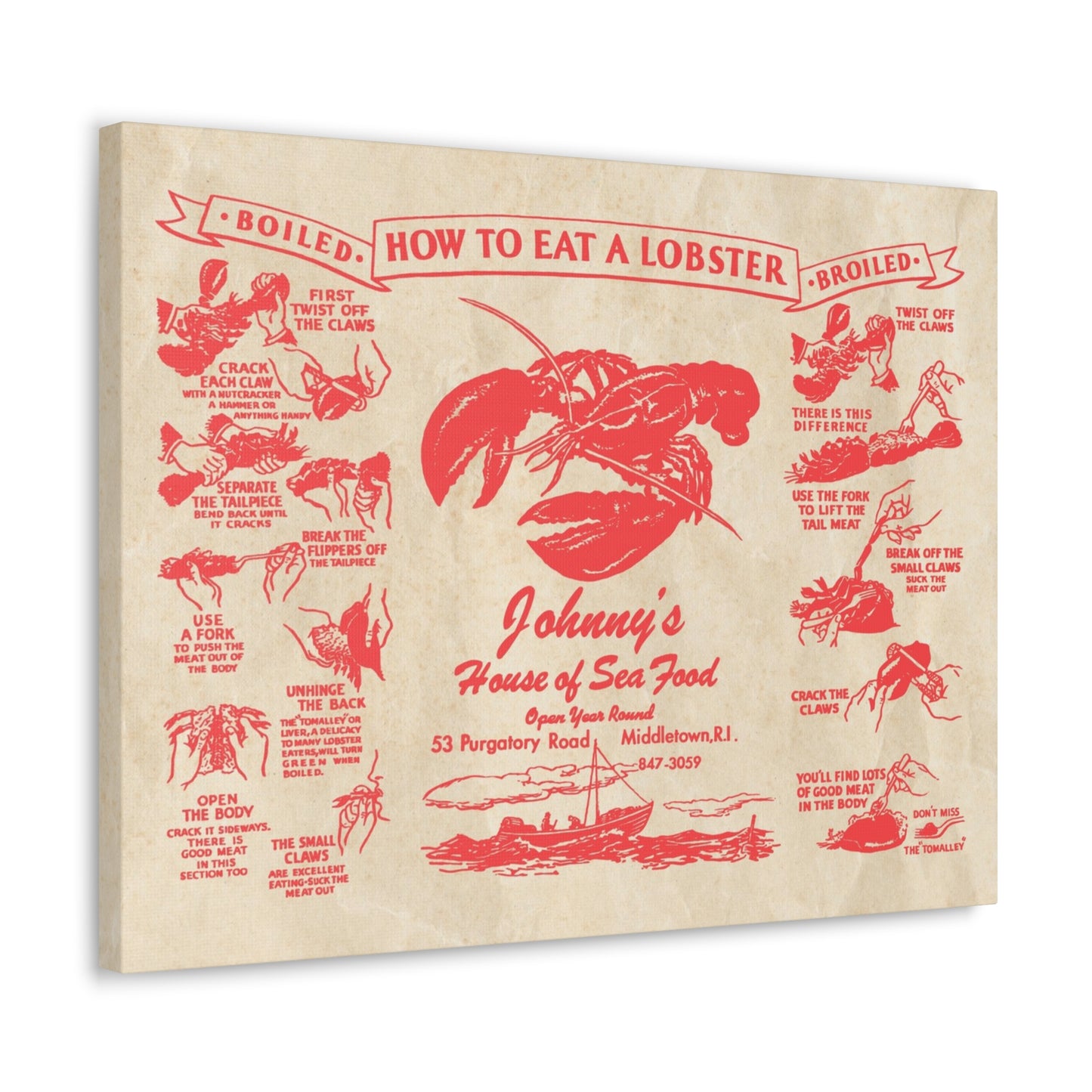 Johnny’s House of Seafood - Vintage Menu on Canvas